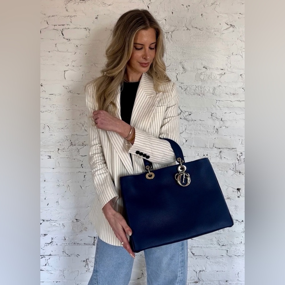 🔥💝 COA Dior Dark Blue Pebbled Leather Large Diorissimo Shopper Tote
